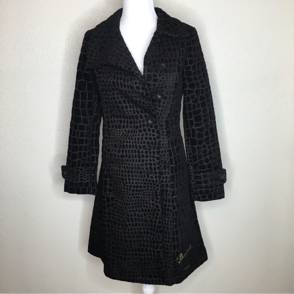 Desigual Black & Brown Yanna Funnel Collar Coat XS